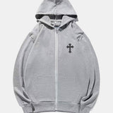 kkboxly  Cross Print Men's Full-Zip Hooded Sweatshirt Casual Long Sleeve Hoodies With Pocket Gym Sports Hooded Jacket For Spring Fall, As Gift
