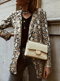 kkboxly  Plus Size Casual Blazer, Women's Plus Snake Pattern Lapel Collar Open Front Long Sleeve Slim Fit Blazer