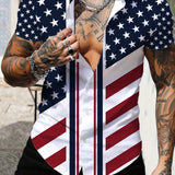 kkboxly  Stylish Independence Day Flag Pattern Print Men's Casual Short Sleeve Shirt For Summer, Men's Outfits