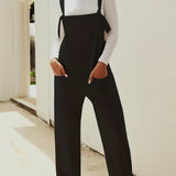 kkboxly  Solid Patched Pockets Knot Strap Overall Jumpsuit, Casual Overall Jumpsuit For Spring & Summer, Women's Clothing