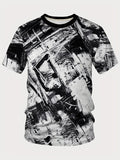 kkboxly  Ink Printing 3D Digital Pattern Print Men's Graphic T-shirts, Causal Comfy Tees, Short Sleeves Comfortable Pullover Tops, Men's Summer Clothing