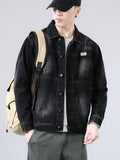 kkboxly  Chic Denim Jacket, Men's Casual Street Style Button Up Jacket Coat For Spring Fall