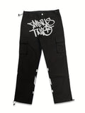 kkboxly  Letter Print Drawstring Cargo Pants, Y2K Long Length Fashion Pants With Pocket, Women's Clothing