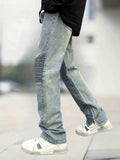 kkboxly  Chic Straight Leg Biker Jeans, Men's Casual Street Style Denim Pants For All Seasons