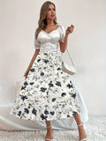 kkboxly  Boho Floral Print Tiered Skirts, Vacation High Waist Summer Layered Skirts, Women's Clothing