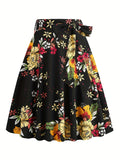 kkboxly  Polka Dot Print Pleated Skirts, Vintage Bow Flare Skirts For Spring & Summer, Women's Clothing