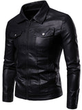 kkboxly  Men's Casual Multi Pocket PU Leather Jacket