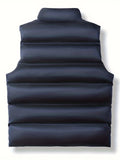 Warm Winter Vest, Men's Casual Zipper Pockets Stand Collar Zip Up Vest For Fall Winter