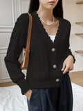 kkboxly  V Neck Loose Cardigans, Casual Solid Drop Shoulder Long Sleeve Spring Fall Knit Cardigan, Women's Clothing
