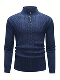 kkboxly  Plus Size Men's Turtleneck Solid Color Long Sleeve Knitted Henley Swearter, Loose Oversized Pullover For Work