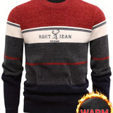 kkboxly  Men's Stylish Knitted Pullover, Casual Slightly Stretch Breathable Long Sleeve Crew Neck Top For City Walk Street Hanging Outdoor Activities