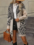 kkboxly  Zebra & Leopard Pattern Open Front Cardigan, Vintage Long Sleeve Hooded Sweater, Women's Clothing