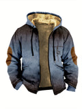 kkboxly  Graduated Color Vintage Style Warm Fleece Coat, Men's Casual Hooded Warm Thick Jacket For Fall Winter