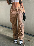 kkboxly  Wide Legs Baggy Cargo Pants With Flap Pockets, Girl's Y2K Style Jeans, Y2K Kpop Vintage Style Women's Clothing & Denim