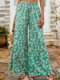 kkboxly  Leaves Print Wide Leg Pants, Vacation High Waist Long Length Pants, Women's Clothing