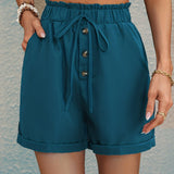 kkboxly  Women's Shorts Bow Button Wide-Leg Shorts