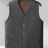 kkboxly  Vintage Warm Winter Vest, Men's Casual Button Up V Neck Vest For Fall Winter