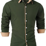 kkboxly  Men's Casual Trim Contrast Button Long Sleeve Shirt
