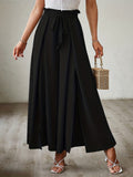 2025 kkboxly  Solid Tied High Waist Pants, Casual Pleated Wide Leg Pants For Spring & Fall, Women's Clothing
