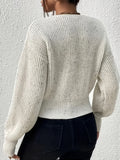 kkboxly  Solid Surplice Neck Knit Sweater, Casual Long Sleeve Sweater, Women's Clothing
