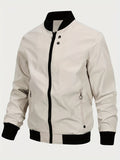 kkboxly  Classic Design Lightweight Jacket, Men's Casual All Match Crew Neck Zip Up Jacket Coat For Spring Fall Outdoor Activities
