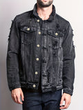 kkboxly  Men's Casual Ripped Denim Jacket, Street Style Button Up Flap Pocket Jacket