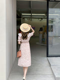 kkboxly  Ditsy Floral Print Dress, Cute Short Sleeve Slim Waist Dress, Women's Clothing