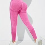 kkboxly  Solid Hip Lifting Stretchy Yoga Leggings, High Waist Fitness Workout Gym Ankle Length Pants, Women's Activewear