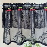 kkboxly 1pc Vintage-Inspired Short Valance Curtains - Rod Pocket Top Voile Half Curtains for Kitchen Windows, Pastoral Cherry Living Room Home Decor with Sheer Embroidery Lace and Classic Design