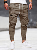 Trendy Solid Drawstring Cargo Pants, Men's Multi Flap Pocket Trousers, Loose Casual Outdoor Pants, Men's Work Pants Outdoors Streetwear Hip Hop Style