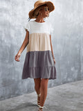 kkboxly  Women's Summer Dress Sleeveless Ruffle Sleeve Round Neck Mini Dress Color Block Loose Short Flowy Pleated Dress
