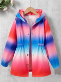 Tie Dye Long Sleeve Zip Front Hooded Jacket For Girls Spring Fall Gift
