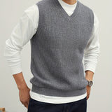 Men's V Neck Sweater Vest, Pullover Solid Color Sleeveless Sweaters Vest, Preppy Style