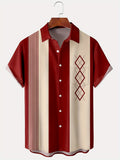 kkboxly  Men's Vintage Hawaiian Shirt with Geometric Graphic Print and Comfy Button Up Design - Perfect for Casual Wear and Plus Size Men's Clothing