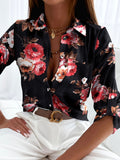 kkboxly   Women's Blouse V-neck Printed Long Sleeve Button Spring Fall Blouse