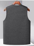 kkboxly  Vintage Warm Winter Vest, Men's Casual Button Up V Neck Vest For Fall Winter