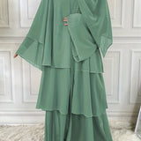 kkboxly  Layered Open Front Abaya, Long Sleeve Dress With Belted , Without Hijab, Women's Clothing