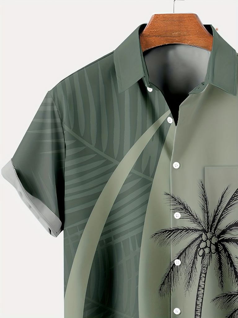 kkboxly  Oversized Hawaiian Coconut Tree Print Shirt for Men - Comfy Short Sleeve Aloha Shirt for Beach and Summer Casual Wear