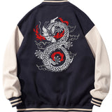 kkboxly  Mythic Creature Dragon Pattern Casual Lightweight Plush Varsity Jacket, Men's Jacket For Fall Winter Outdoor