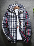 kkboxly Plaid Retro Vintage Hooded Jacket, Men's Casual Zip Up Jacket Coat Hoodie College Hipster Windbreaker For Spring Fall