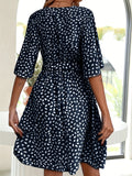 kkboxly  Allover Print Belted V Neck Dress, Casual Short Sleeve Dress For Spring & Summer, Women's Clothing