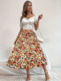 kkboxly  Boho Floral Print Tiered Skirts, Vacation High Waist Summer Layered Skirts, Women's Clothing