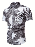 kkboxly  Men's Casual Slim Short Sleeve Shirts With Flower For Summer