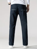 Men's High Stretch Jeans For Business, Slim Fit Denim Pants With Pockets For Spring Fall
