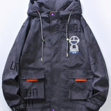 kkboxly  Trendy Robot & Letter Print Jacket For Men, Windproof & Waterproof Zipper Functional Coats For Spring Fall And Winter, Outdoor Men's Wearing