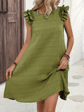 kkboxly  Ruffle Hem Ruched Loose Dress, Casual Solid Color Sleeveless Dress For Spring & Summer, Women's Clothing