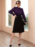 kkboxly  Tie Front Ruffle Trim Blouse, Elegant Solid Long Sleeve Blouse, Women's Clothing