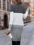 kkboxly  Color Block Button Up Knit Cardigan, Casual Long Sleeve Longline Sweater With Pocket, Women's Clothing