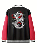 kkboxly  Mythic Creature Dragon Pattern Casual Lightweight Plush Varsity Jacket, Men's Jacket For Fall Winter Outdoor