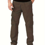 dunnmall  kkboxly  Trendy Solid Cargo Pants, Men's Multi Flap Pocket Trousers, Loose Casual Outdoor Pants, Men's Work Pants Outdoors Streetwear